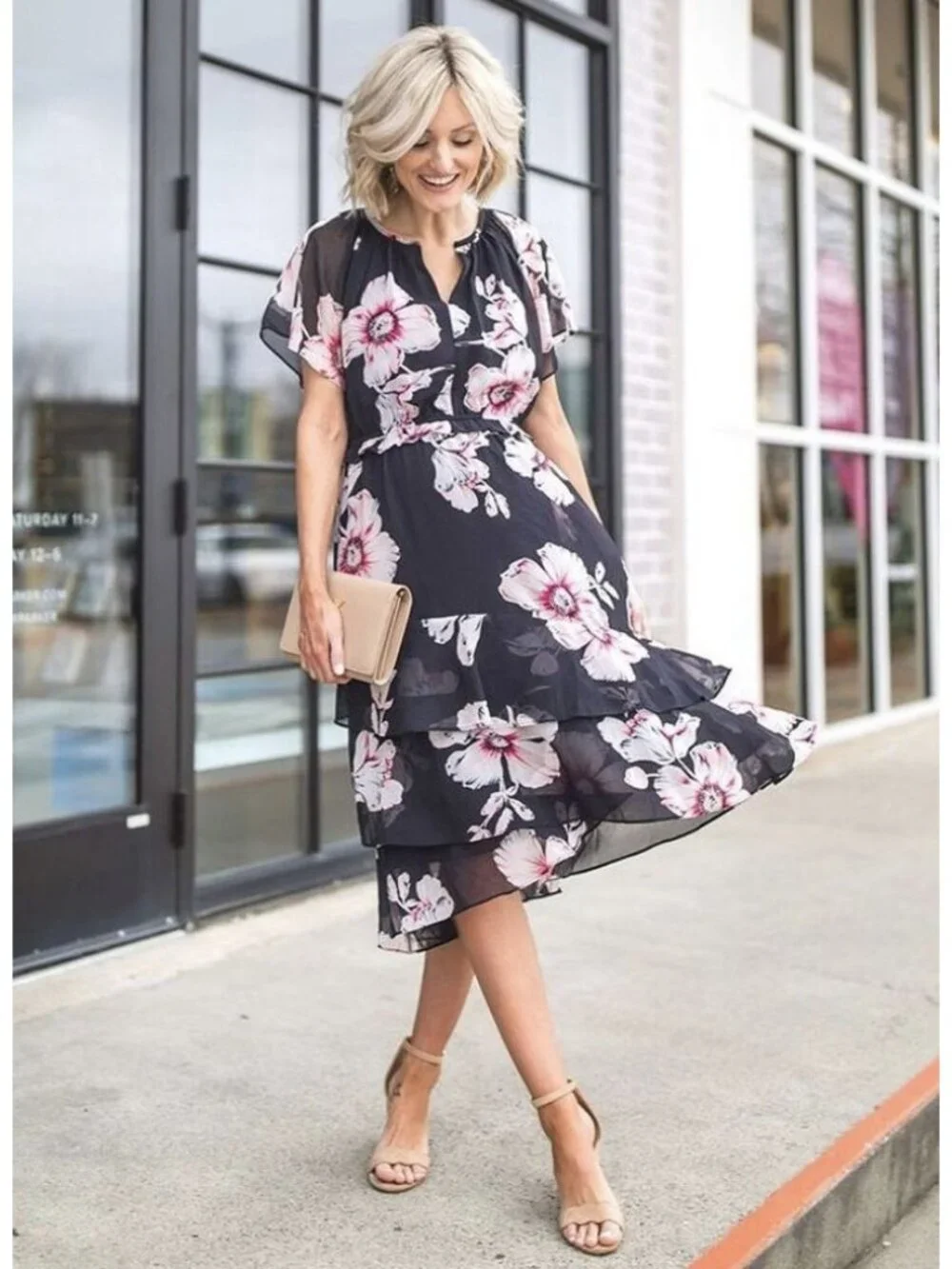 NEW Ann Taylor Blue Floral Tiered Ruffle Midi Dress Flowy Size 12 Women's